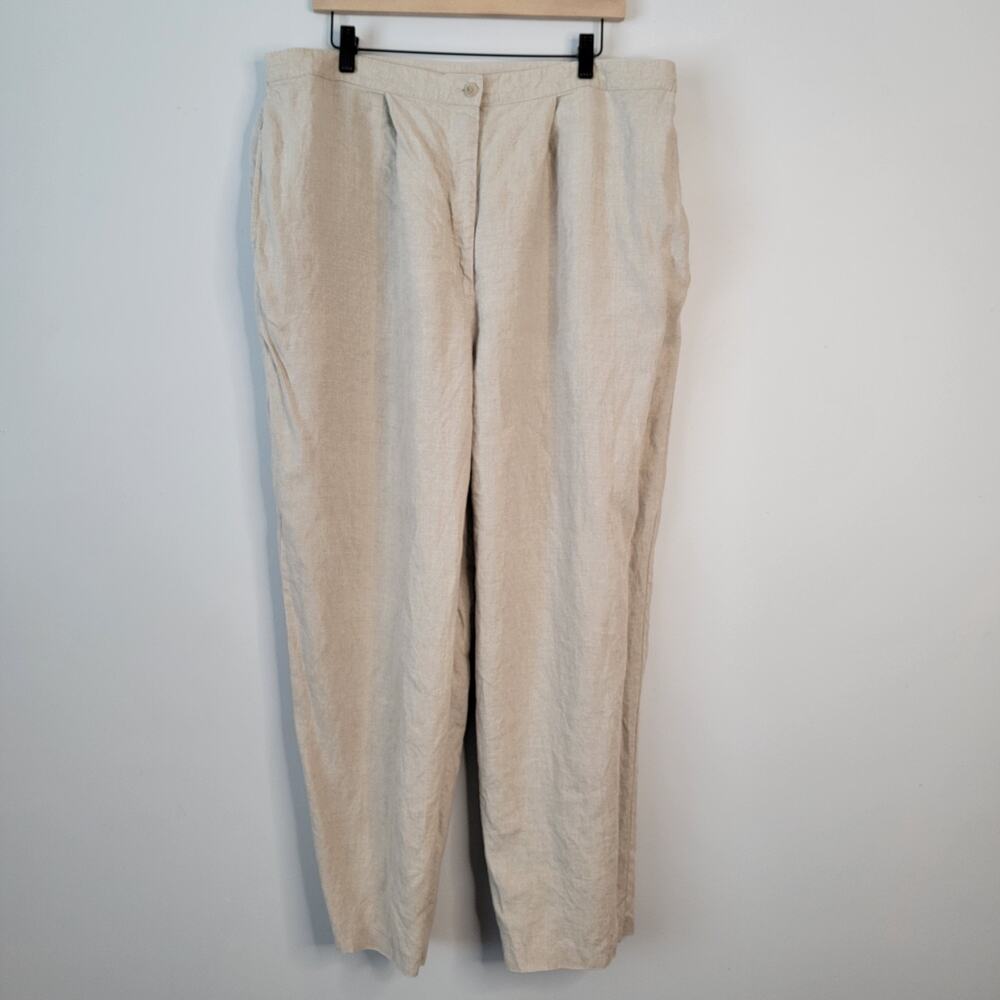 August Max 100% Linen High Rise Pants Beige 2X Earthy Minimalist Coastal Beachy